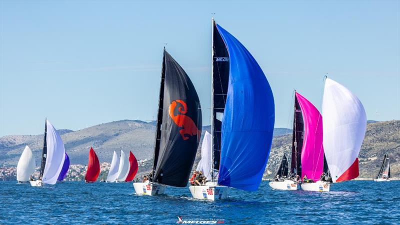 Two six-member teams - The Pimp CRO358 and Sitting Duck SWE508 in front of the pack at the Melges 24 European Championship 2024 in Split, Croatia - photo © IM24CA / Zerogradinord