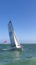 James Wells and Anna Aylward spot the camera during the 2024 Merlin Rocket Allen SE Circuit at Shoreham © David Larner, Louise Carr, Roland Whitehead