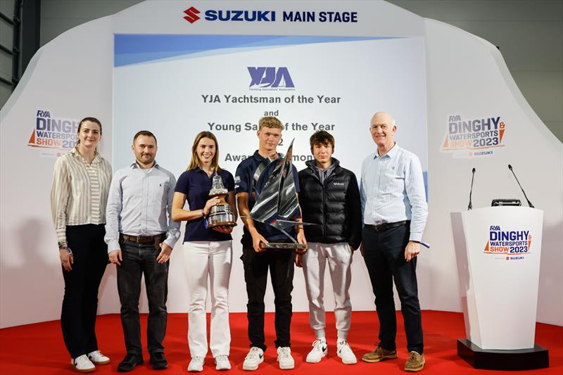 YJA Yachtsman of the Year Awards 2022 (l-r) Eilidh McIntyre, Tom Gillard, Hattie Rogers, Charlie Dixon, Joe Rowe, Mike McIntyre - photo © Paul Wyeth / RYA