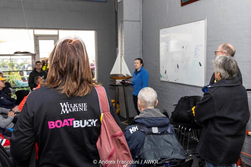 Lou Hutton hosting the race briefing this morning - Australian Women's Keelboat Regatta 2024 - photo © Andrea Francolini, AWKR