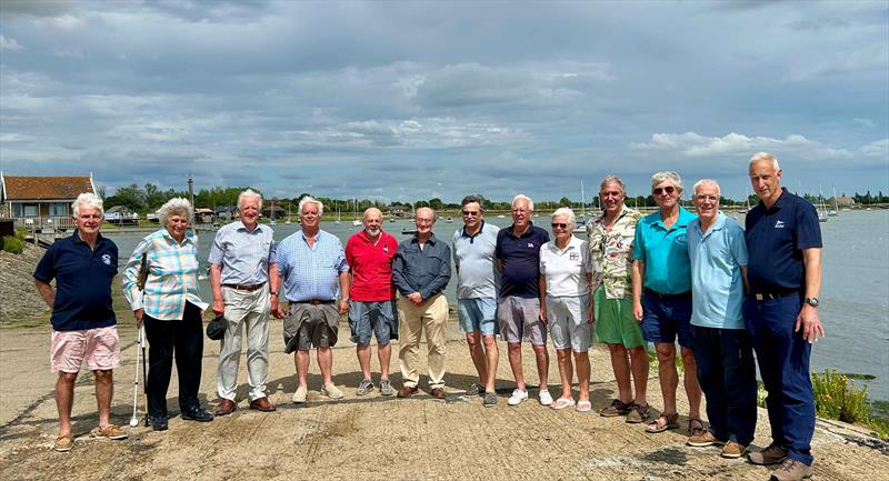 Ex Commodores at the Blackwater Sailing Club 125th Anniversary Regatta (l-r) Chris Collins 1980-82, Gillian Pain 1982-84, David Goldsmith 1984-86, John Bolingbroke 1994-96, Anthony Sinclair 1996-98, Michael Ferrier 1998-2000, Brian Southgate 2000-2002,  Mike Foster 2009-2011, Patricia Parker 2011-13, Chris Nichols 2015-17, Richard Pusey 2017-19, 
Steve Jarred 2019-21, Alan Hoy 2023 - - photo © Gay Ayton