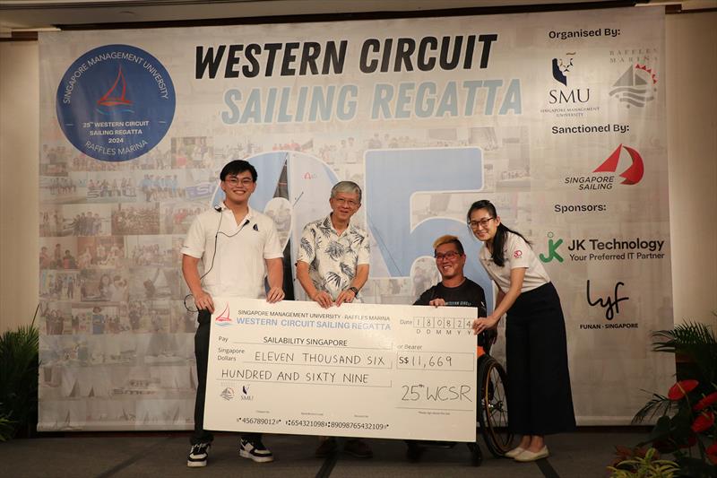 Presentation of cheque to Sailability Singapore - 25th SMU-RM Western Circuit Sailing Regatta 2024 - photo © Raffles Marina