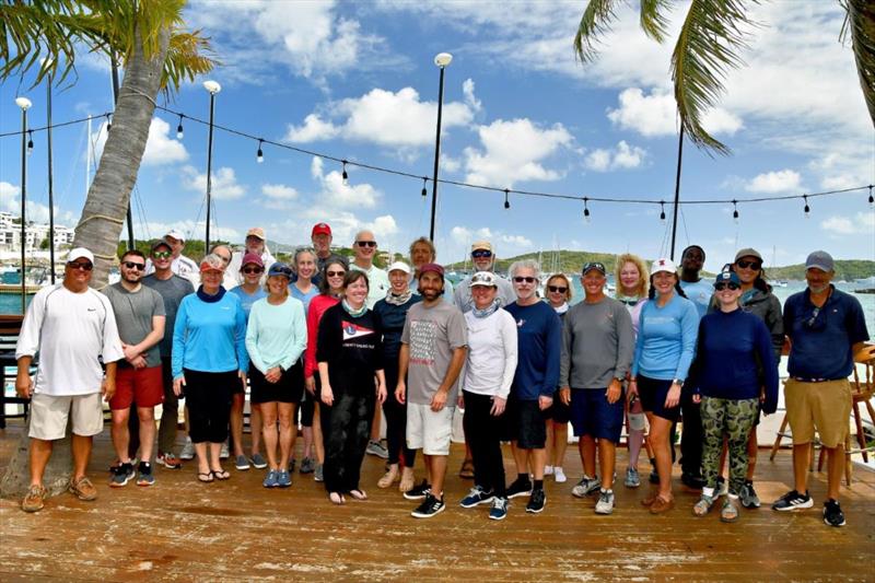 Participants at the 2024 Mid-Winter Clinic & Regatta gather on the deck at the St. Thomas Yacht Club - photo © Dean Barnes