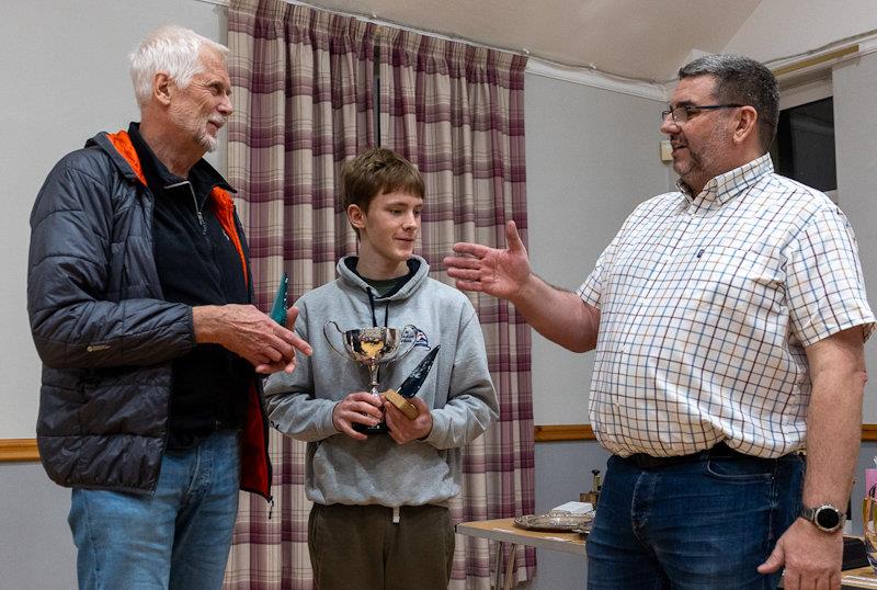 Solway YC Club Champions; joint winners Keith Veasey (left) and Club and Cadet Winner Toby Iglehart, congratulated by Scott McColm, Club Commodore - photo © Nicola McColm