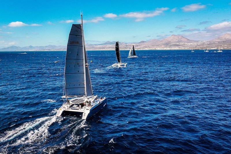 1th RORC Transatlantic Race: The MOCRA fleet after the start - Clarin Mustad's Alibi 54 Dakota (SUI) - photo © Sailing Energy/Calero Marinas