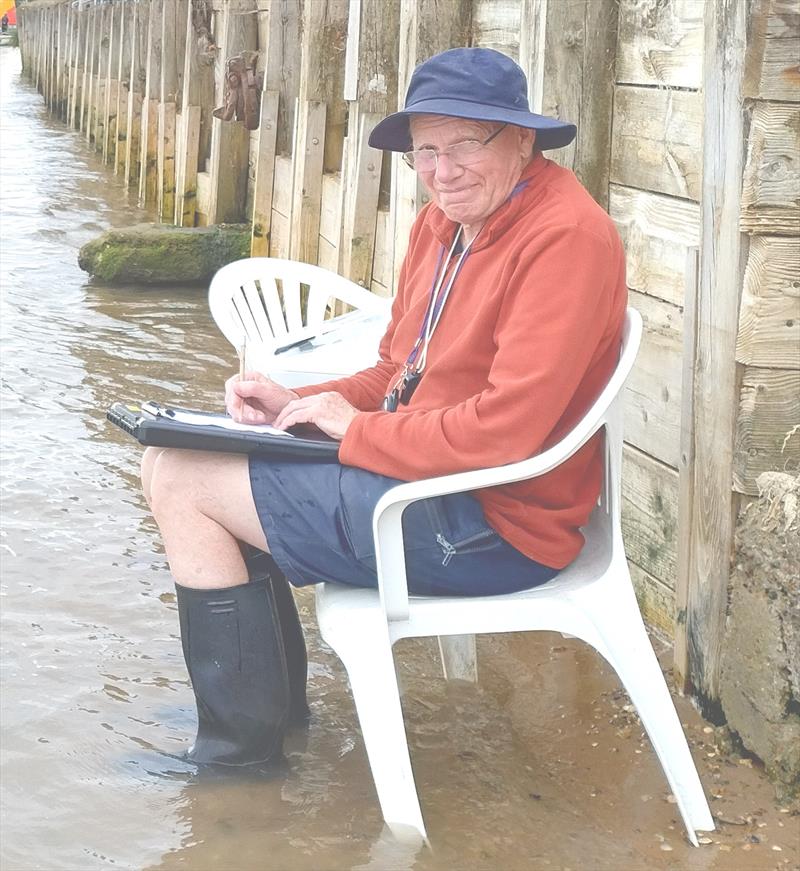 Waldringfield Bottle Boat Championship - Roger Stollery recording results as the tide comes in! photo copyright Linda Price taken at Waldringfield Sailing Club and featuring the Model Yachting class