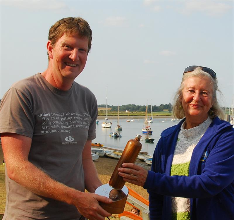 Waldringfield Bottle Boat Championship - Bernard Kufluk receiving his BOTTLE boat Championship Trophy from Celia - photo © Linda Price