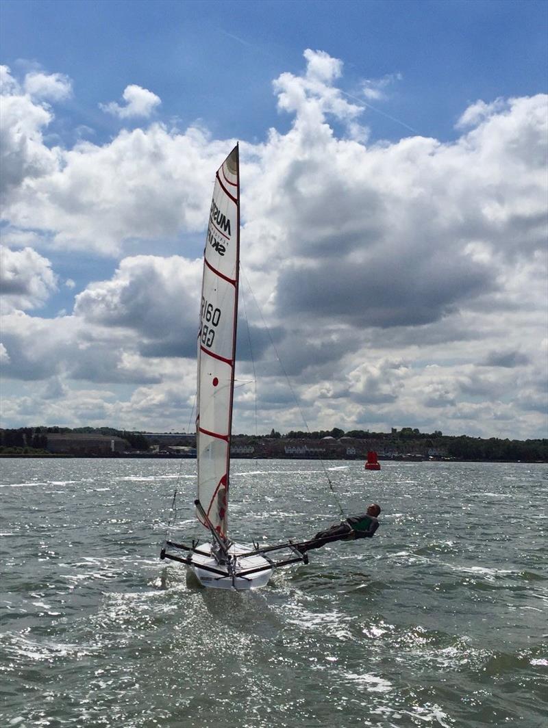 Upwind photo copyright Russ Clark / Serega Samus taken at Wilsonian Sailing Club and featuring the Musto Skiff class