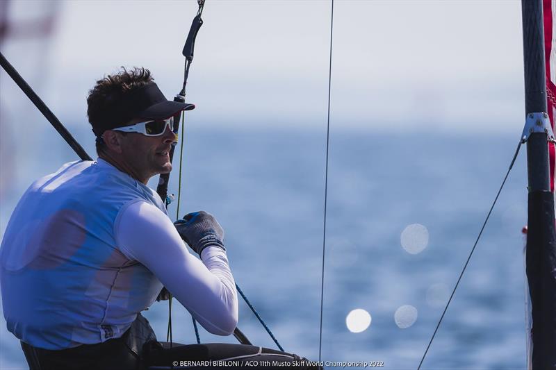 Dan Vincent during the ACO 11th Musto Skiff World Championship 2022 photo copyright Bernardí Bibiloni / www.bernardibibiloni.com taken at Kieler Yacht Club and featuring the Musto Skiff class