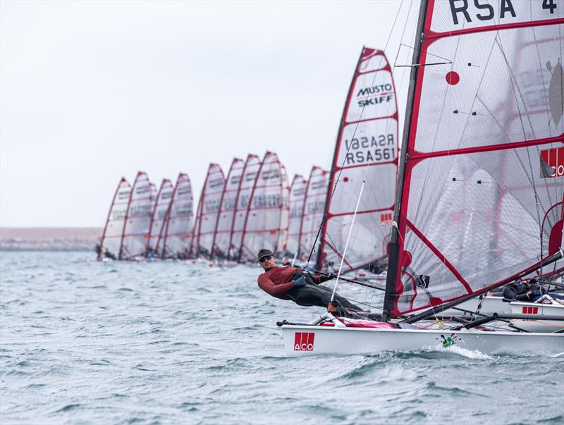 Start line on day 1 of the ACO 13th Musto Skiff 2024 Worlds at the WPNSA - photo © Michael Oliver