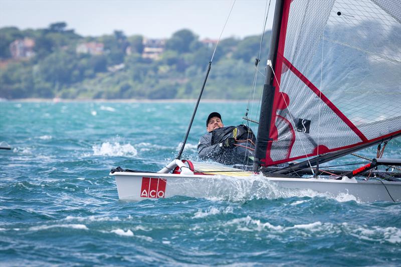 Dan Trotter on day 2 of the ACO 13th Musto Skiff 2024 Worlds at the WPNSA - photo © Michael Oliver