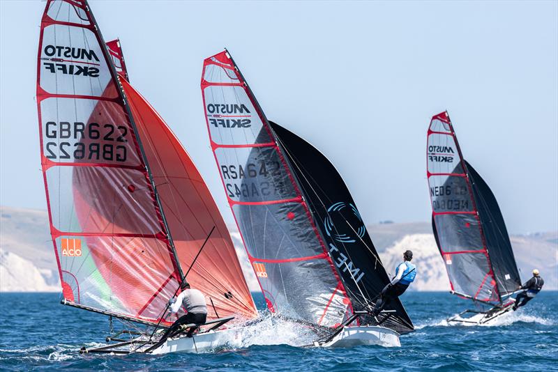 Day 4 of the ACO 13th Musto Skiff 2024 Worlds at the WPNSA photo copyright Michael Oliver taken at Weymouth & Portland Sailing Academy and featuring the Musto Skiff class