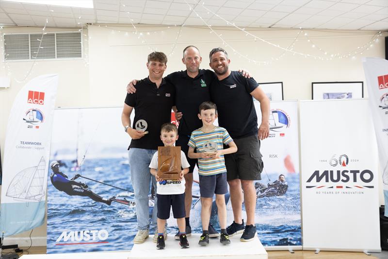 Podium (L-R - Rob Richardson, Sam Pascoe, Danny Boatman) - Day 5 of the ACO 13th Musto Skiff 2024 Worlds at the WPNSA photo copyright Michael Oliver taken at Weymouth & Portland Sailing Academy and featuring the Musto Skiff class