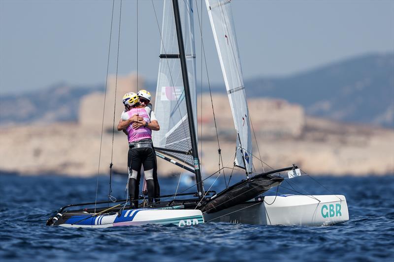 John Gimson and Anna Burnet (GBR) OCS in the Mixed Multihull Medal Race at Paris2024 on August 8, 2024 in Marseille, France - photo © World Sailing / Lloyd Images