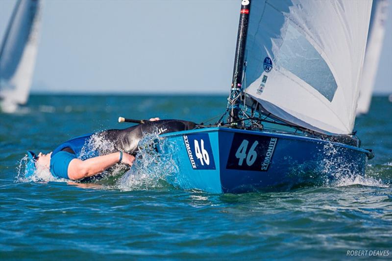 Richard Burton celebrates winning Race 3 - Symonite OK Worlds, Day 2 - photo © Robert Deaves