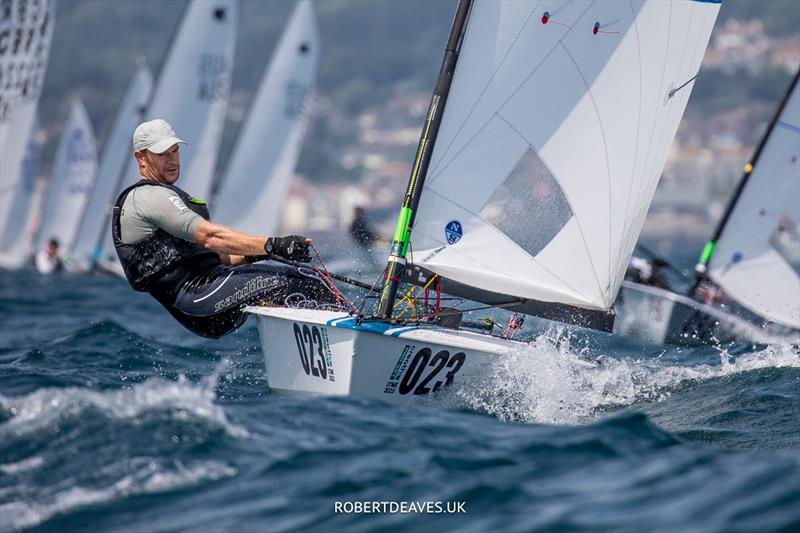 OK Dinghy Worlds practice race - Andrew Mills, GBR - photo © Robert Deaves / www.robertdeaves.uk