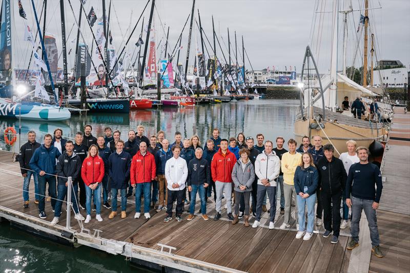 All skippers but Boris Herrmann are posing for the official group picture on pontoons of the Vendee Globe, on October 20, in Les Sables d'Olonne, France - photo © Vincent Curutchet / Alea