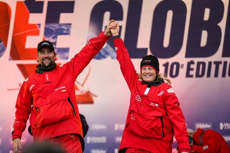 Sam Davies and Boris Herrmann on stage in Les Sables d'Olonne after finishing the Vendée Globe - photo © Lloyd Images / www.lloydimages.com