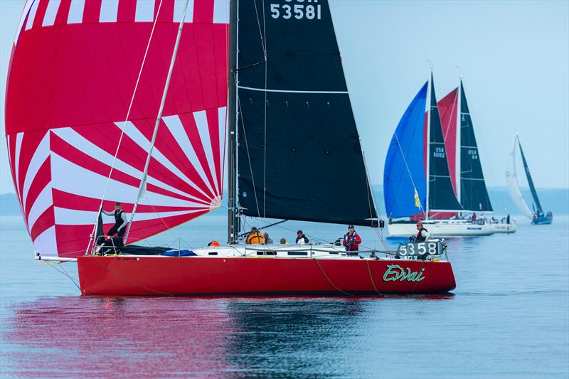 'Evvai' finishing on Monday morning - 115th Chicago Yacht Club Race to Mackinac presented by Wintrust - photo © Scott Castelein