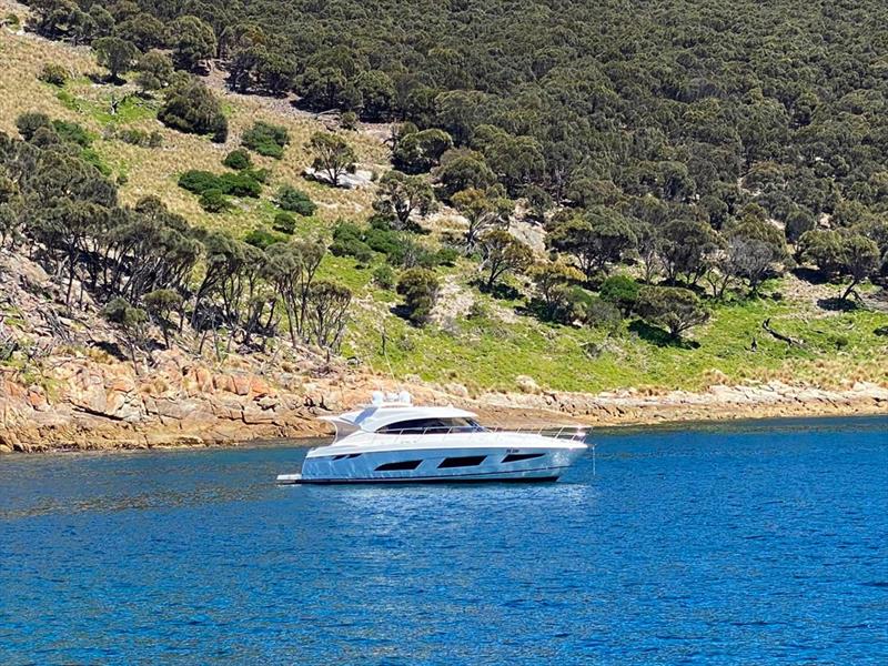 The Cinnerari's Dory, a 4800 Sport Yacht riding quietly at anchor at Deal Island - photo © Riviera Australia