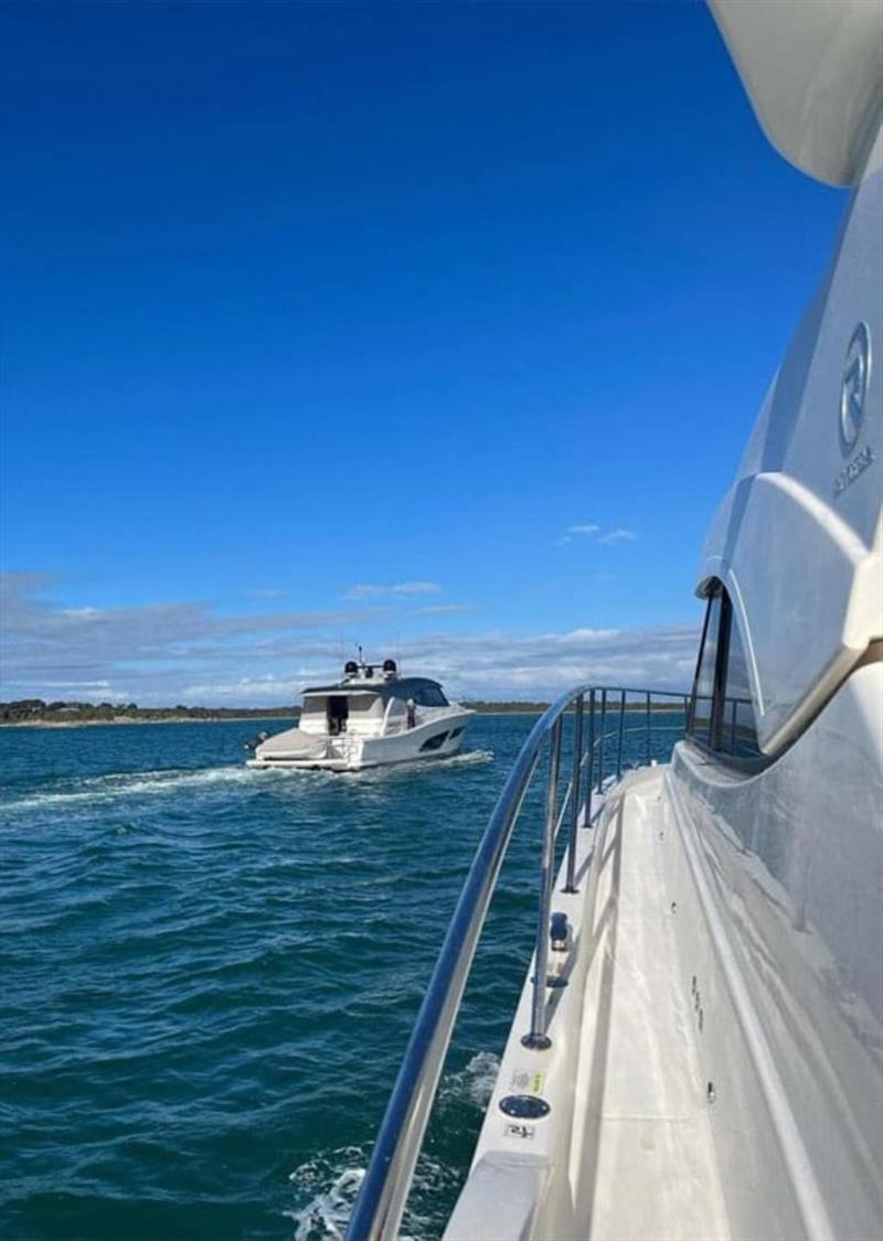 Heading back out to sea under the guidance of the experienced team at R Marine Jacksons photo copyright Riviera Australia taken at  and featuring the Power boat class