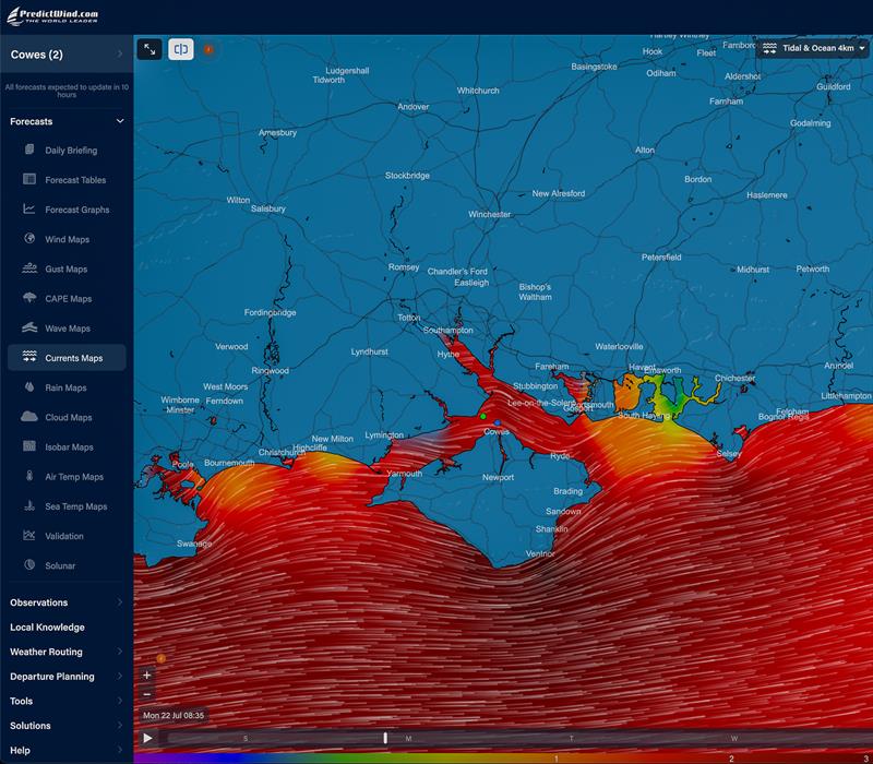 Peak flow - Isle of Wight - Solent - Predictwind current/tide forecast - July2024 photo copyright Predictwind taken at Royal New Zealand Yacht Squadron and featuring the  class