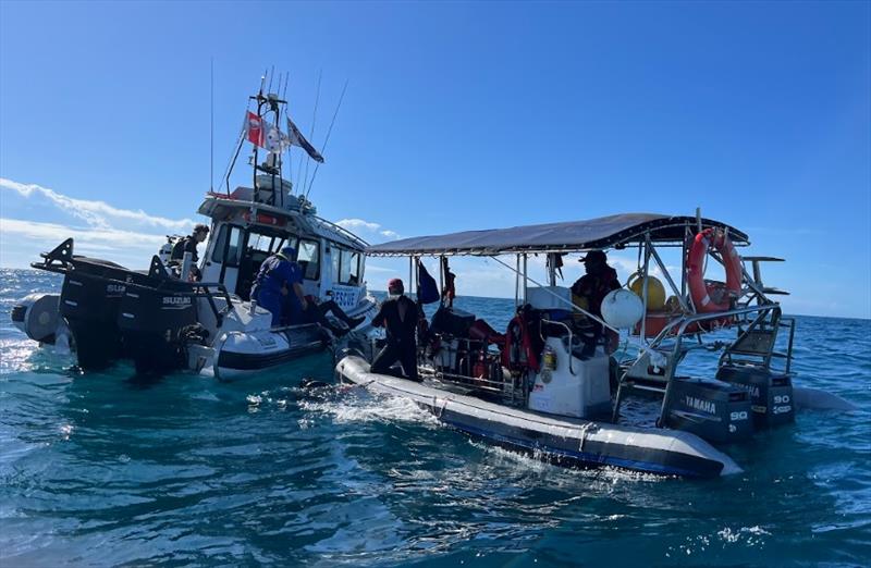 Marine Rescue Lake Macquarie volunteers rescue nine people from a dive boat taking on water off Swansea Heads photo copyright Marine Rescue NSW taken at  and featuring the RIB class