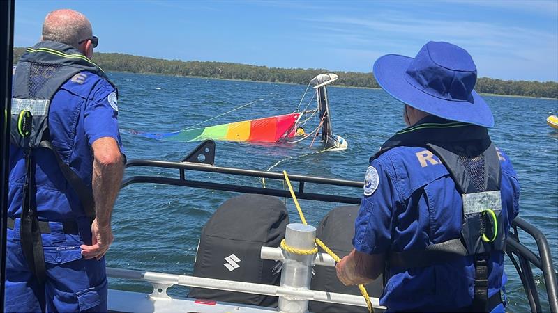 Volunteers from Marine Rescue Sussex Inlet respond to a capsized catamaran in January - photo © Marine Rescue NSW