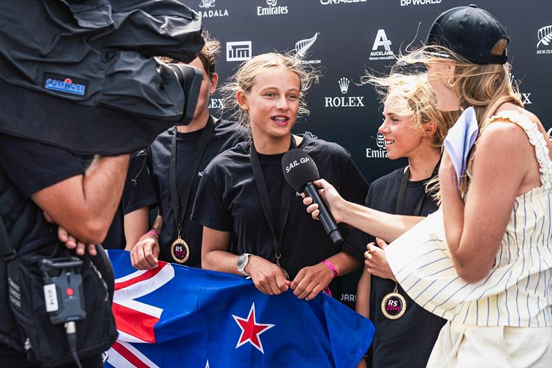 Day 4 - Winners on the main SailGP Stage - SailGP Inspire- RS Feva - Royal Akarana YC - Jan 19, 2025 photo copyright Justin Mitchell www.justinmitchell.co.nz - Instagram: @jl_mitchell_ taken at Royal Akarana Yacht Club and featuring the RS Feva class