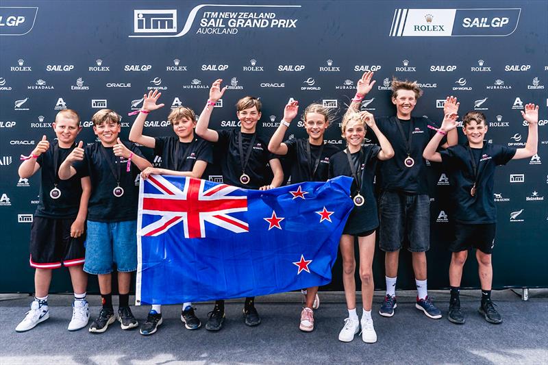 Day 4 - Winners on the main SailGP Stage - SailGP Inspire- RS Feva - Royal Akarana YC - Jan 19, 2025 photo copyright Justin Mitchell www.justinmitchell.co.nz - Instagram: @jl_mitchell_ taken at Royal Akarana Yacht Club and featuring the RS Feva class