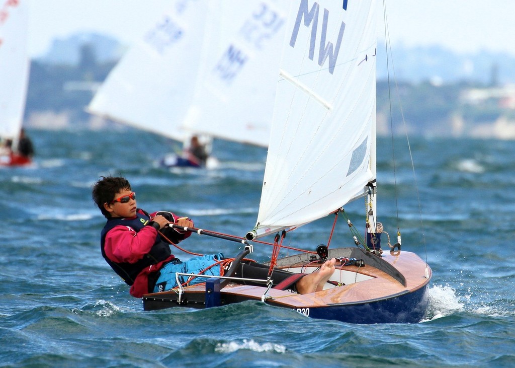 Top Optimist sailor, Leonard Takahashi-Fry, sails his new P class winning the  Final Race, 2012 Stack Interiors P class Tauranga Cup, Murray’s Bay - photo © Richard Gladwell www.photosport.co.nz