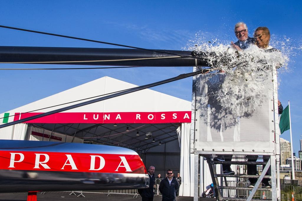 Launch of the new Luna Rossa AC72 wingsailed catamaran on Friday, Oct. 26, 2012, in Auckland, New Zealand, Miuccia Prada and Patrizio Bertelli - photo © Carlo Borlenghi/Luna Rossa <a target=