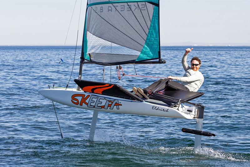 Thumbs up for the 'F' word (fun) - The Skeeta Foiler, featuring the Stoke Foil Boost photo copyright Paul Leong taken at McCrae Yacht Club and featuring the SKEETA class