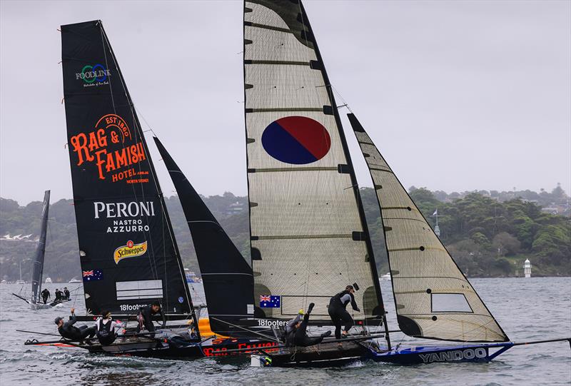 Rag and Famish Hotel and Yandoo together at the weather mark in Race 3 - 2024 18ft Skiff NSW Championship - photo © SailMedia