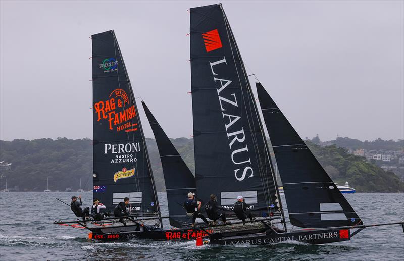 Lazarus leads Race 4 just ahead of Rag and Famish Hotel - 2024 18ft Skiff NSW Championship - photo © SailMedia