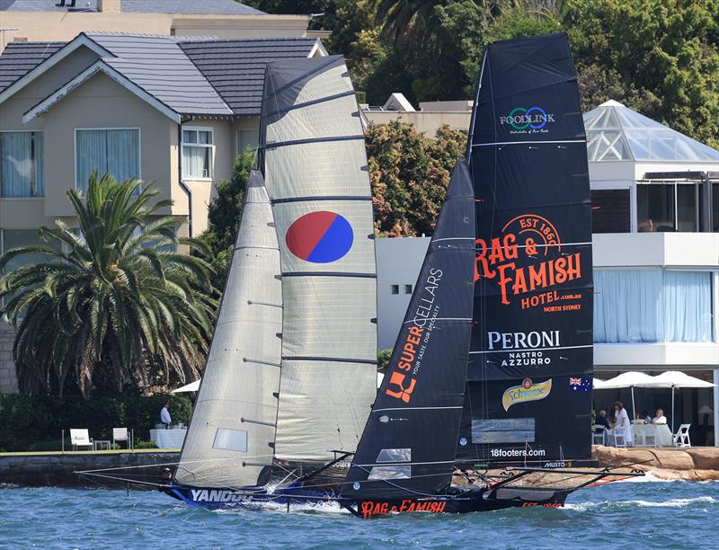 Battle for the lead in Race 7 - 18ft Skiff NSW Championship 2024 photo copyright SailMedia taken at Australian 18 Footers League and featuring the 18ft Skiff class