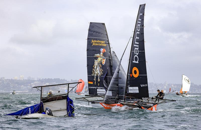 Problems at the Obelisk mark rounding - 18ft Skiff Club Championship - photo © SailMedia