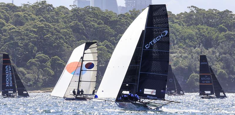 Winnings 2025 JJ Giltinan 18ft Skiff Championship Race 1: Yandoo leads C-Tech down the spinnaker run - photo © SailMedia