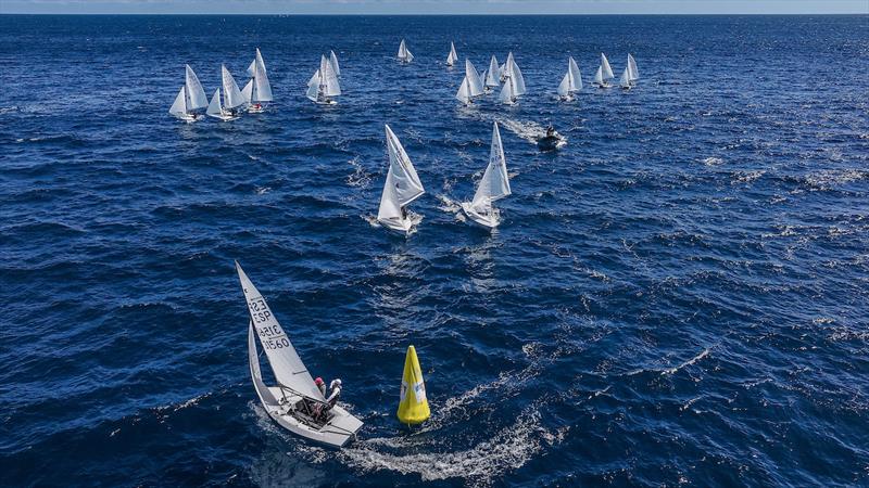 Del Castillo & Sanchez lead Snipes around leeward mark - Lanzarote International Regatta 2025 - photo © Sailing Energy / Lanzarote Sailing Center