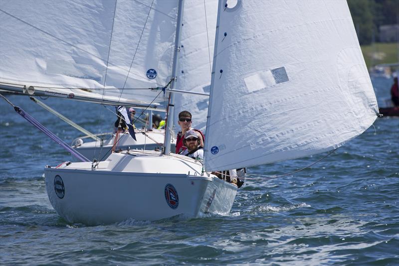 Sonar class winners Warrior Sailing Program Sonar on the final day of the 2016 C. Thomas Clagett, Jr. Regatta photo copyright Billy Black taken at Sail Newport and featuring the Sonar class