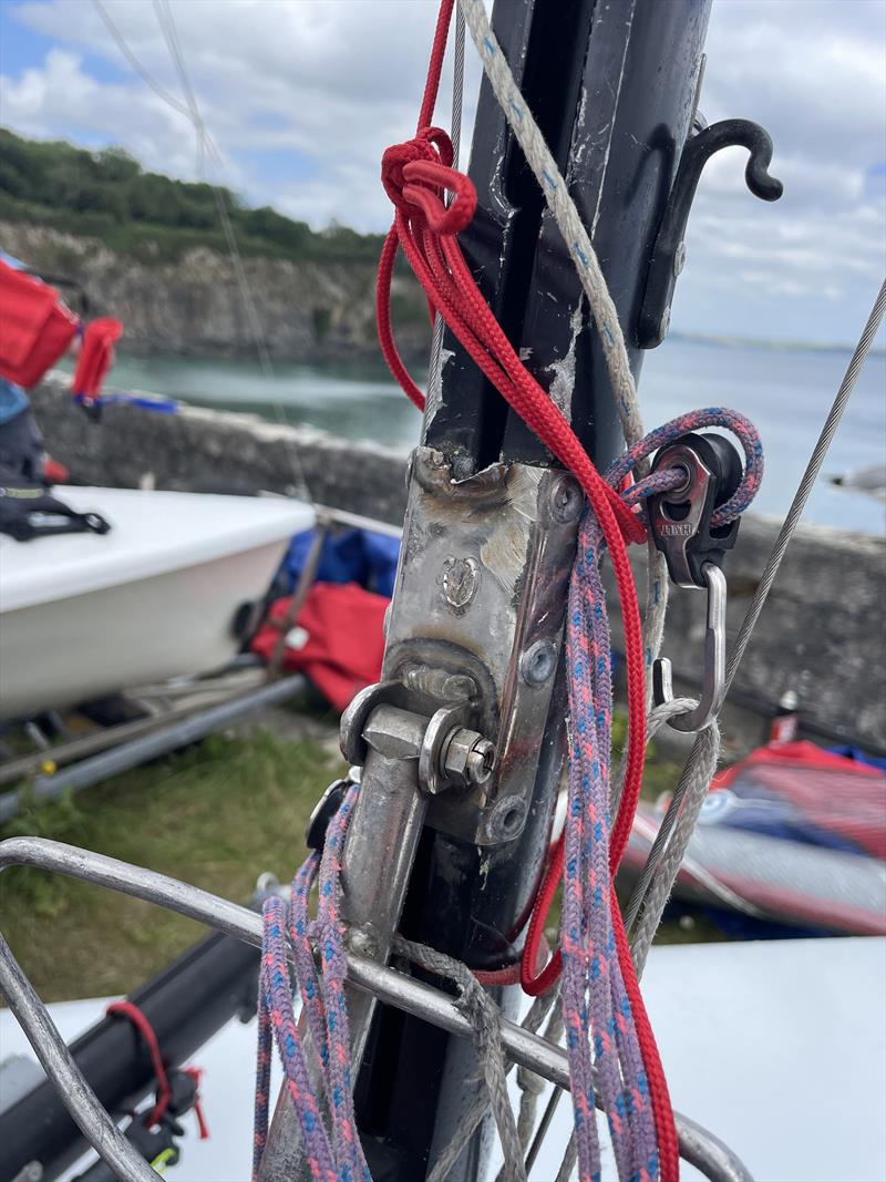 Tasar Nationals at Porthpean - one broken goose neck  photo copyright Sarah Desjonqueres taken at Porthpean Sailing Club and featuring the Tasar class