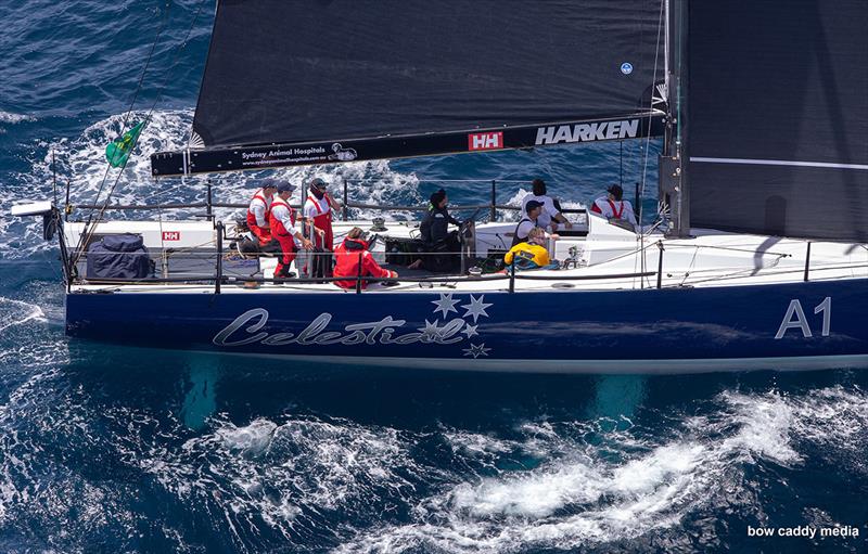 Celestial looking for a back-to-back IRC Overall win photo copyright Bow Caddy Media taken at Cruising Yacht Club of Australia and featuring the TP52 class