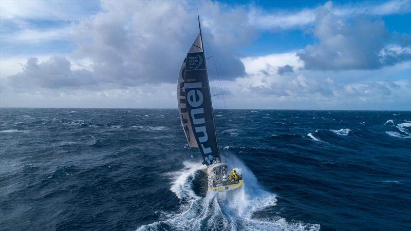 Leg 7 from Auckland to Itajai, day 11 on board Brunel. Drone picture. 400 miles from Cape Horn. 30 knots of wind. 5-6 meter waves. Drone back on board. Thanks to Kyle Langford for his help on launching and catching the drone. 28 March, . - photo © Yann Riou / Volvo Ocean Race