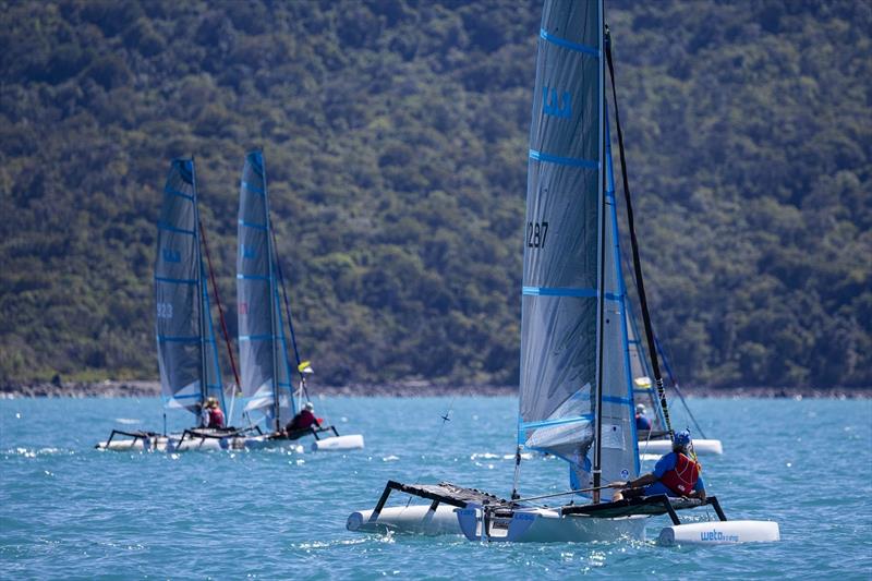 George Owen (foreground) is the standout in the Wetas - Ocean Dynamics and Mount Gay Airlie Beach Race Week photo copyright Andrea Francolini / ABRW taken at Whitsunday Sailing Club and featuring the Weta class