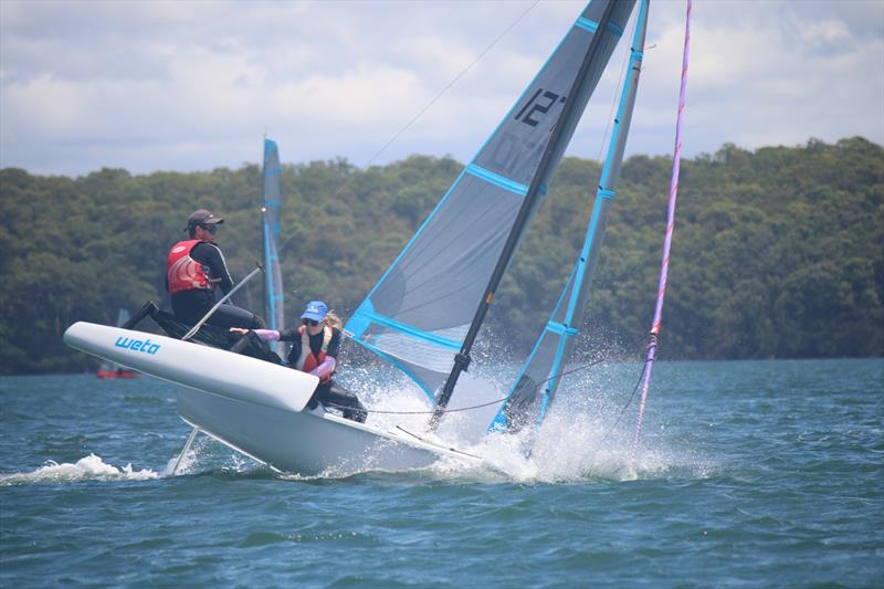 Ryan McVey and Gracie Allen winning the 2ups, having a tender moment photo copyright Paul Bellamy taken at Speers Point Amateur Sailing Club and featuring the Weta class