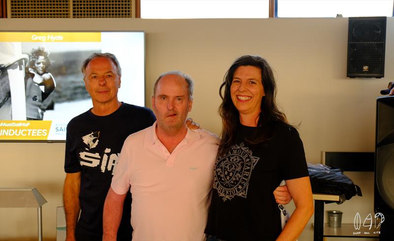 Greg Hyde being presented with his lifetime memberships. Pictured with other lifetime members Greg Johns and Karen Murden - photo © Mitch Pearson / Surf Sail Kite