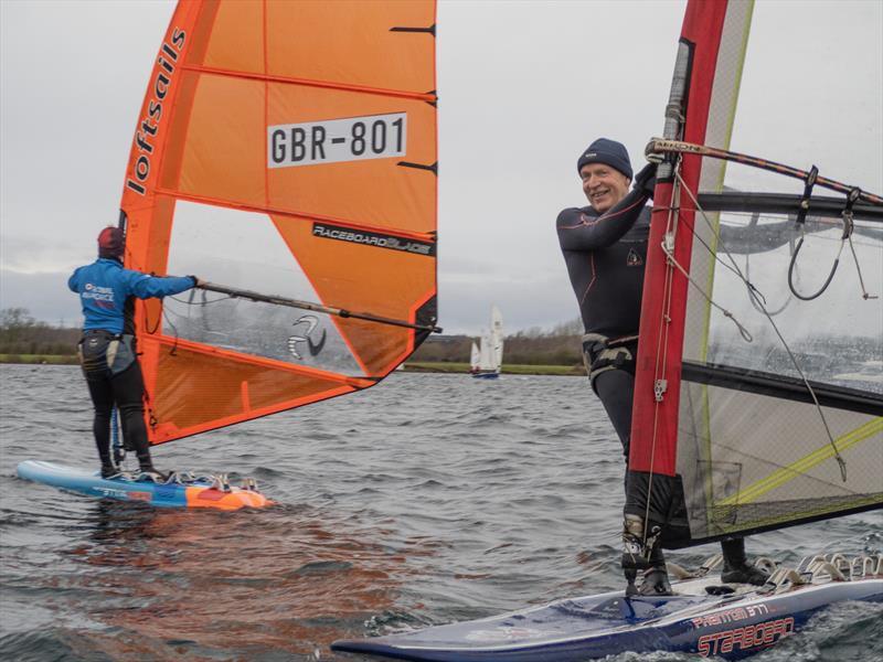 Gerry Ball winning the windsurfers races at Notts County SC First of Year Race - photo © David Eberlin