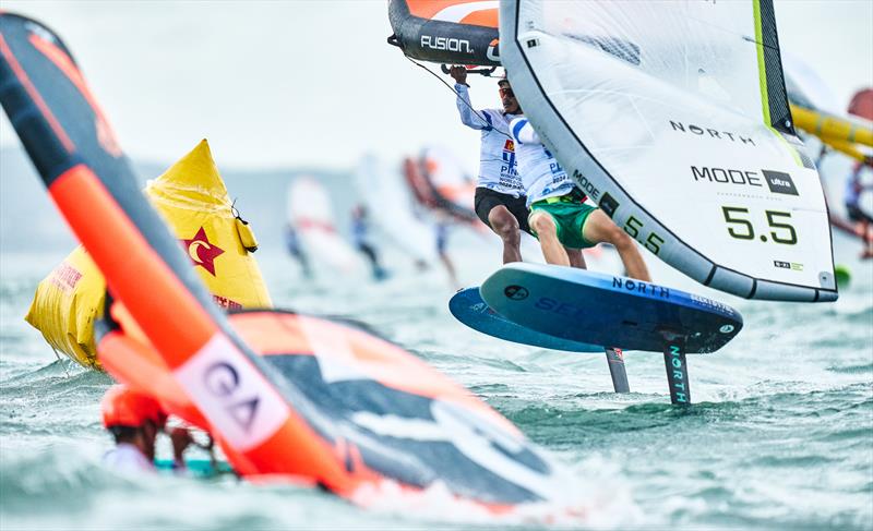 High traffic race course with 113 riders - 2024 WingFoil Racing World Cup China, Day 1 photo copyright IWSA media / Robert Hajduk taken at  and featuring the Wing Foil class