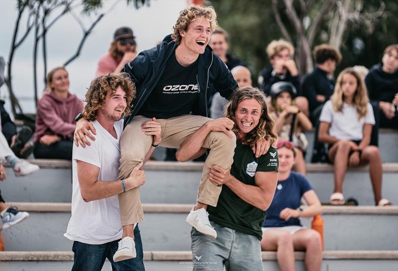 Manowiecki carried to the podium - 2024 Wingfoil Racing World Cup Italy - photo © IWSA media / Robert Hajduk