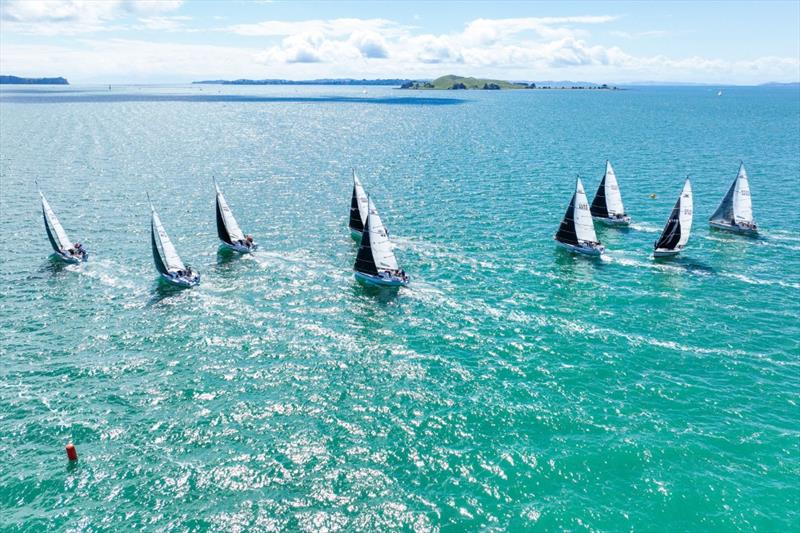 Drone shot of the fleet - 2023 North Sails Young 88 Owners Championship photo copyright LiveSailDie taken at Bucklands Beach Yacht Club and featuring the Young 88 class